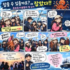 첫 문어를 잡는순간, 표정이 이렇게 바뀝니다 삼천포야간문어